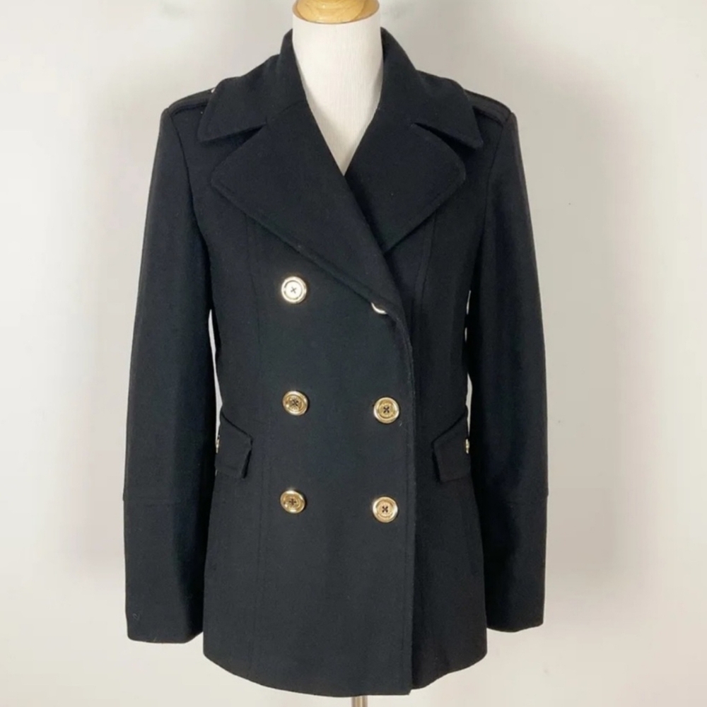 Michael Kors Black wool cashmere Peacoat Pea coat Sz 8